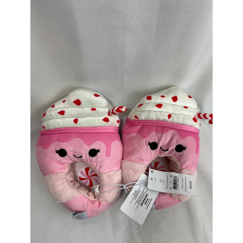 Squishmallows Peppermint Pink Milkshake Plush Slippers Kids Size 2/3 NWT